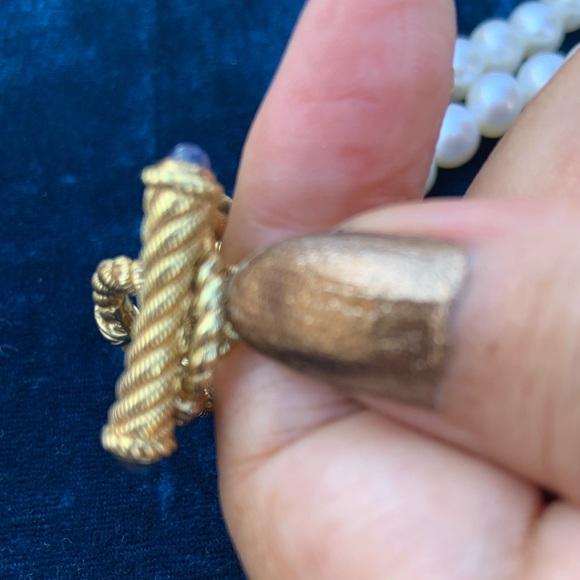 Gorgeous Judith Ripka Gold Vermeil Link Chain Pearl Strand w/Sapphire Cabochons - Picture 9 of 12